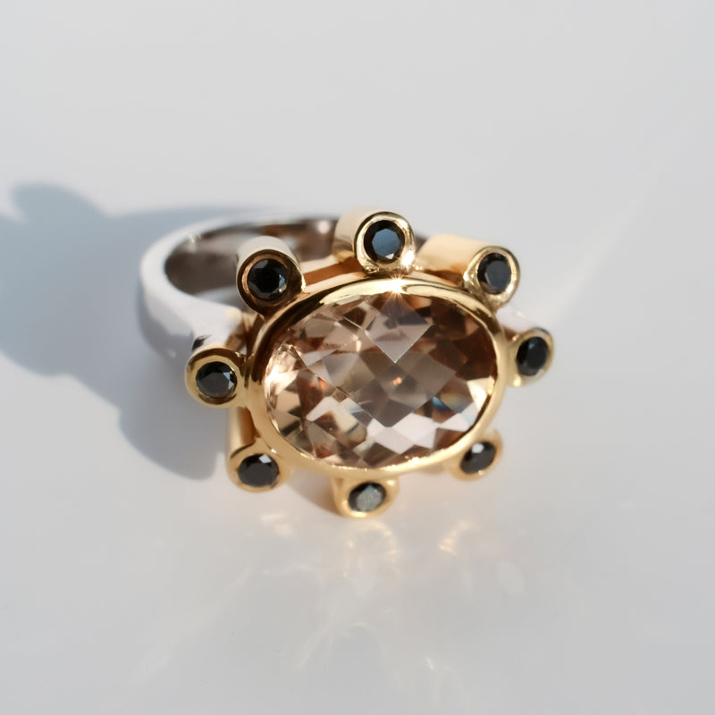 Tourmaline & Black Diamonds Flor Ring