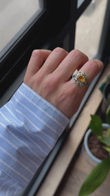 Citrine & Emeralds Flor Ring